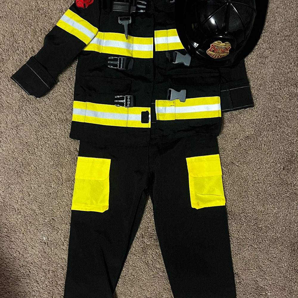 Kids Firefighter Costume with Helmet - Black and Yellow